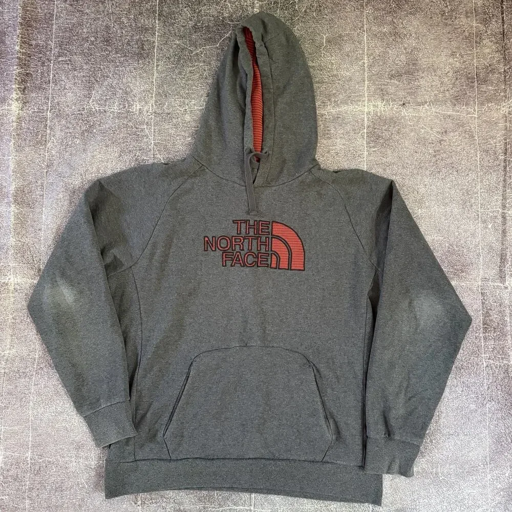 Men's The North Face Heather Gray Plaid Red Half Dome Hoodie Sweatshirt Sz XL